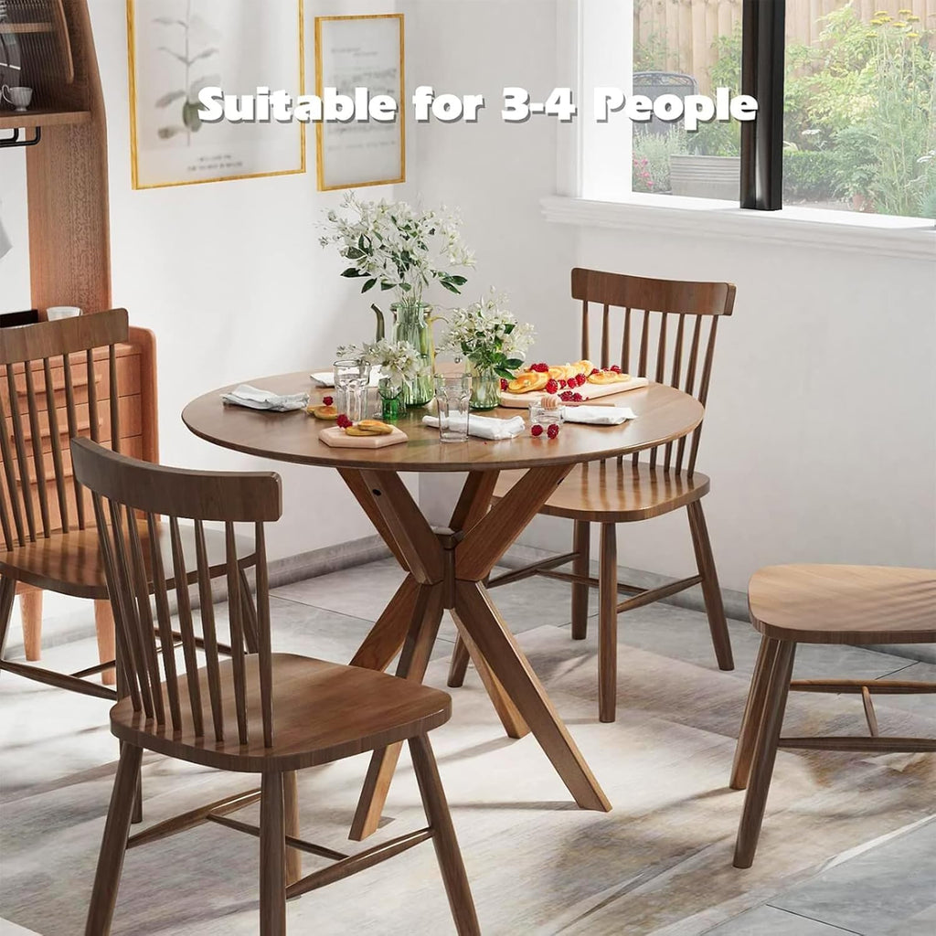 Giantex 36' Round Wood Dining Table, Farmhouse Kitchen Table with Intersecting Pedestal Base & Solid Rubber Wood Legs, Vintage Coffee Tables for Dinette, Small Spaces, Restaurant, Brown