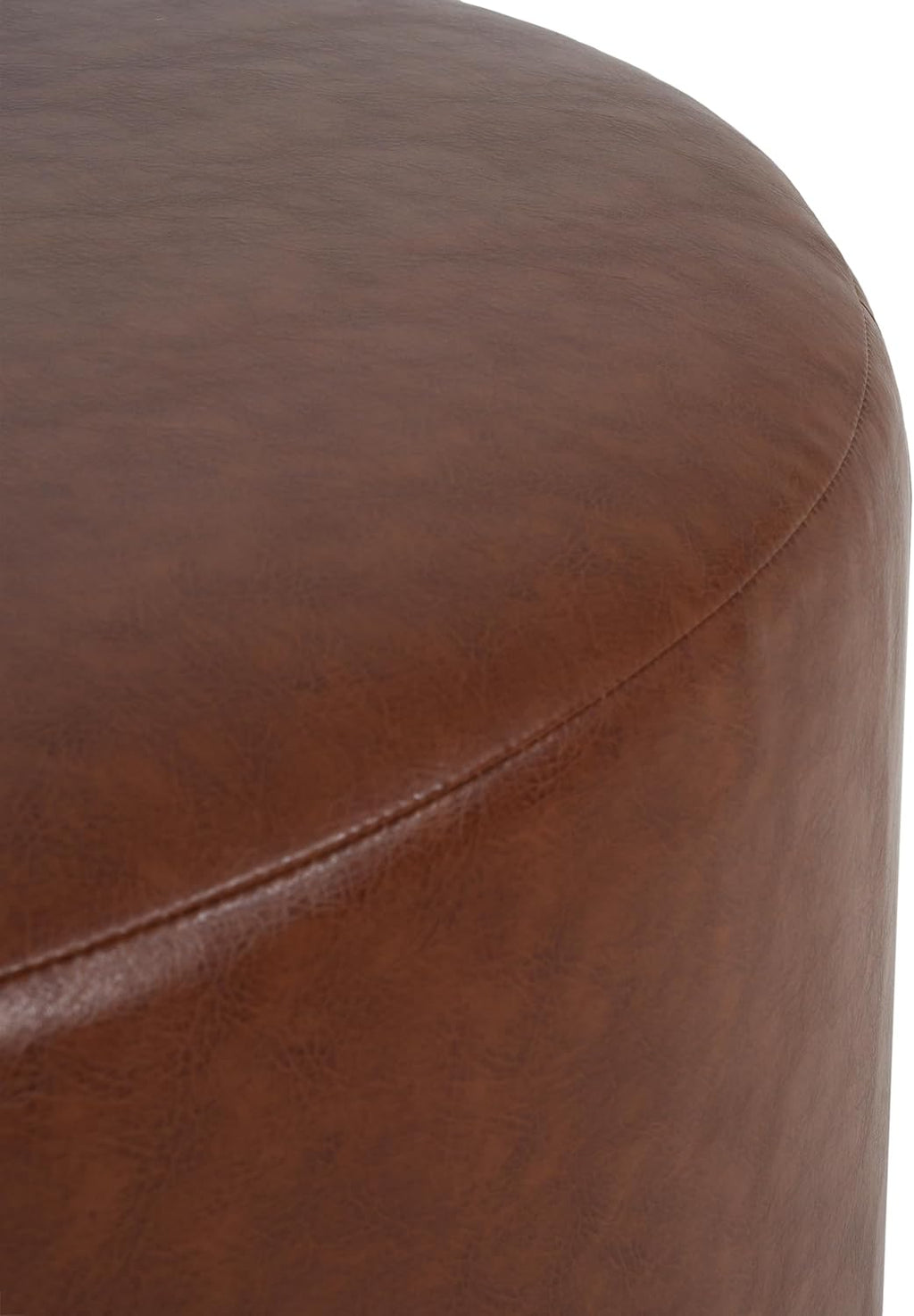 Christopher Knight Home GAVI 30' Ottoman Foot Stool, Faux Leather Pouf Footstool Ottoman Seat, Upholstered Foot Chair, Round Footrest, Modern Side Table for Living Room Bedroom Home Decor, Brown