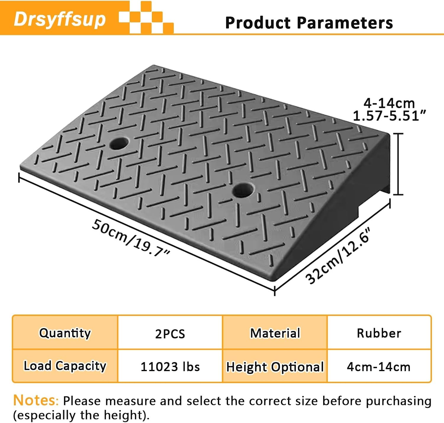 Threshold Ramp for Doorways, 2'/3.9'/4.7'/5.5' Rise Heavy Duty Rubber Driveway Curb Ramps/Kerb Ramp for Wheelchair, Car, Truck, Motorcycle, 2-Pack(50x32x5cm/19.7x12.6x2)