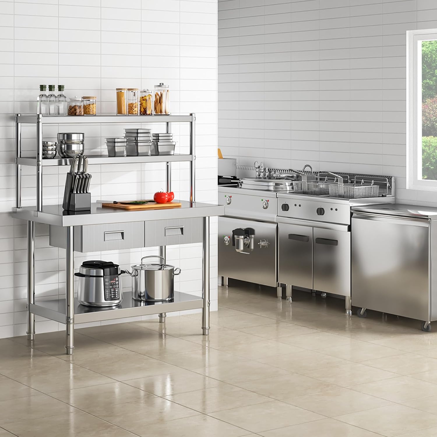 YITAHOME Stainless Steel Adjustable Work Table with 36' 12' Shelf, Overshelves & Drawer - NSF Metal Prep Table for Kitchen, Home, Restaurant & More