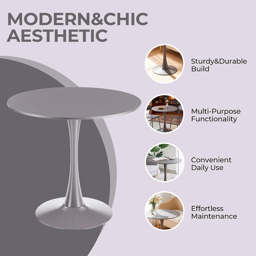 31.5' Tulip Table for 2-4 Persons Modern Round Dining Room Table, Mid-Century Modern Grey Small Kitchen Table with MDF Wooden Top, Leisure Coffee Table for Living Room, Dining Room, Office