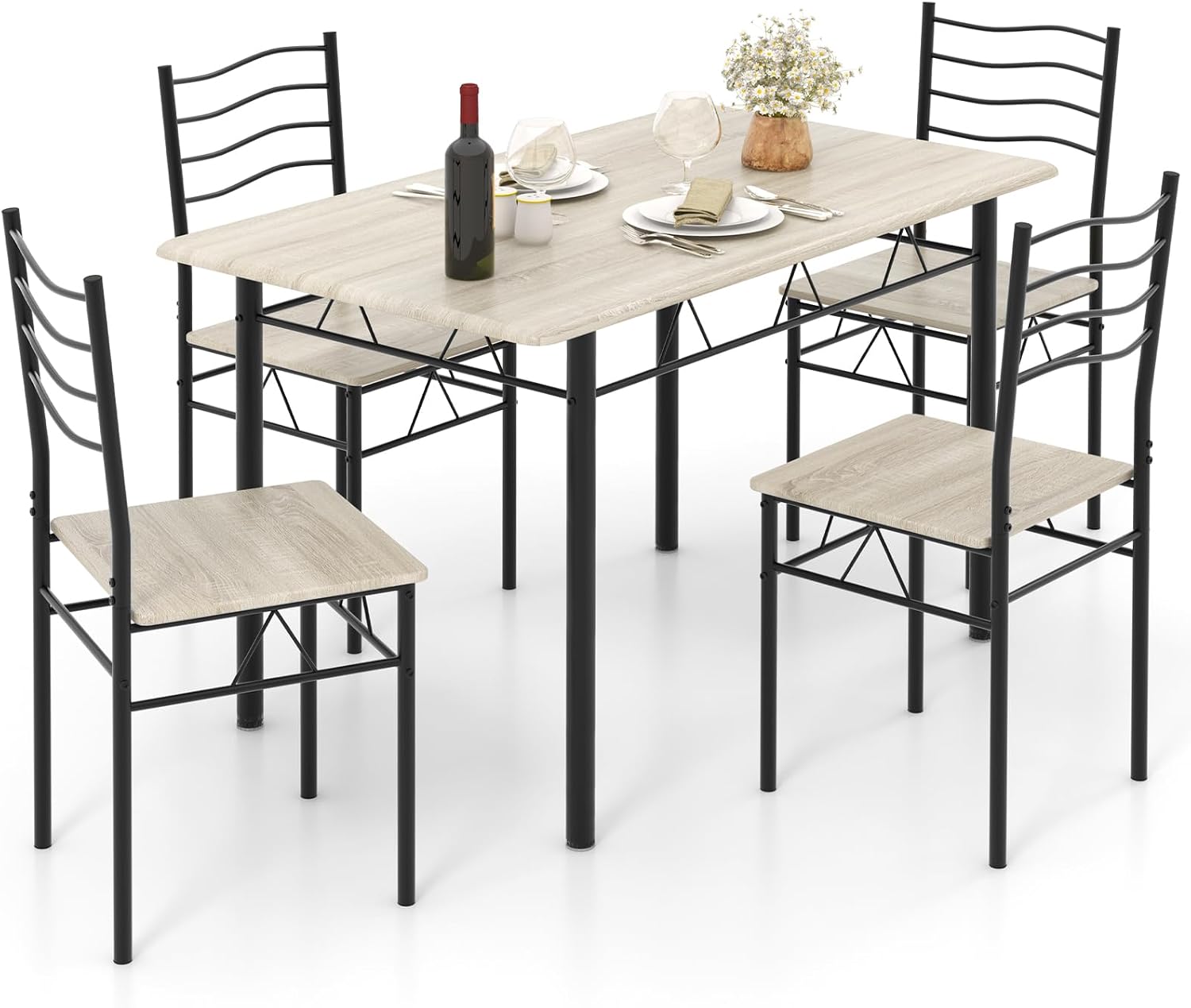 Giantex 47-inches Dining Table Set for 4, Rectangular Kitchen Table with 4 Dining Chairs, Metal Frame, 5-Piece Space-Saving Dinette Set for Small Space, Dinner, Breakfast Nook, Apartment