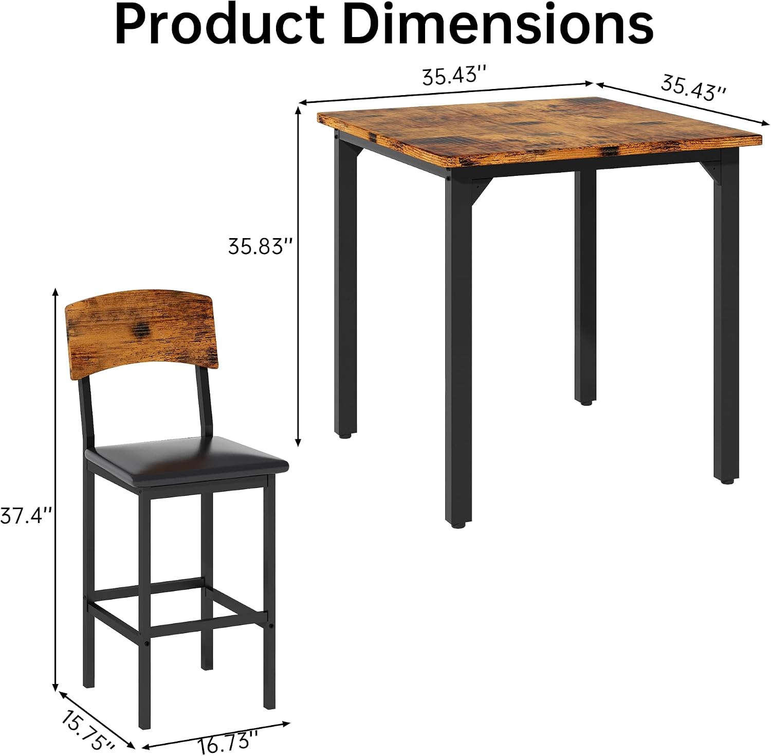 AWQM 5-Piece Dining Table Set, Dining Table Set for 4, Counter Height Table & 4 Bar Stools, Modern Kitchen Dining Set, with Upholstered Chairs, Compact Dining Set for Small Spaces (Walnut Color)