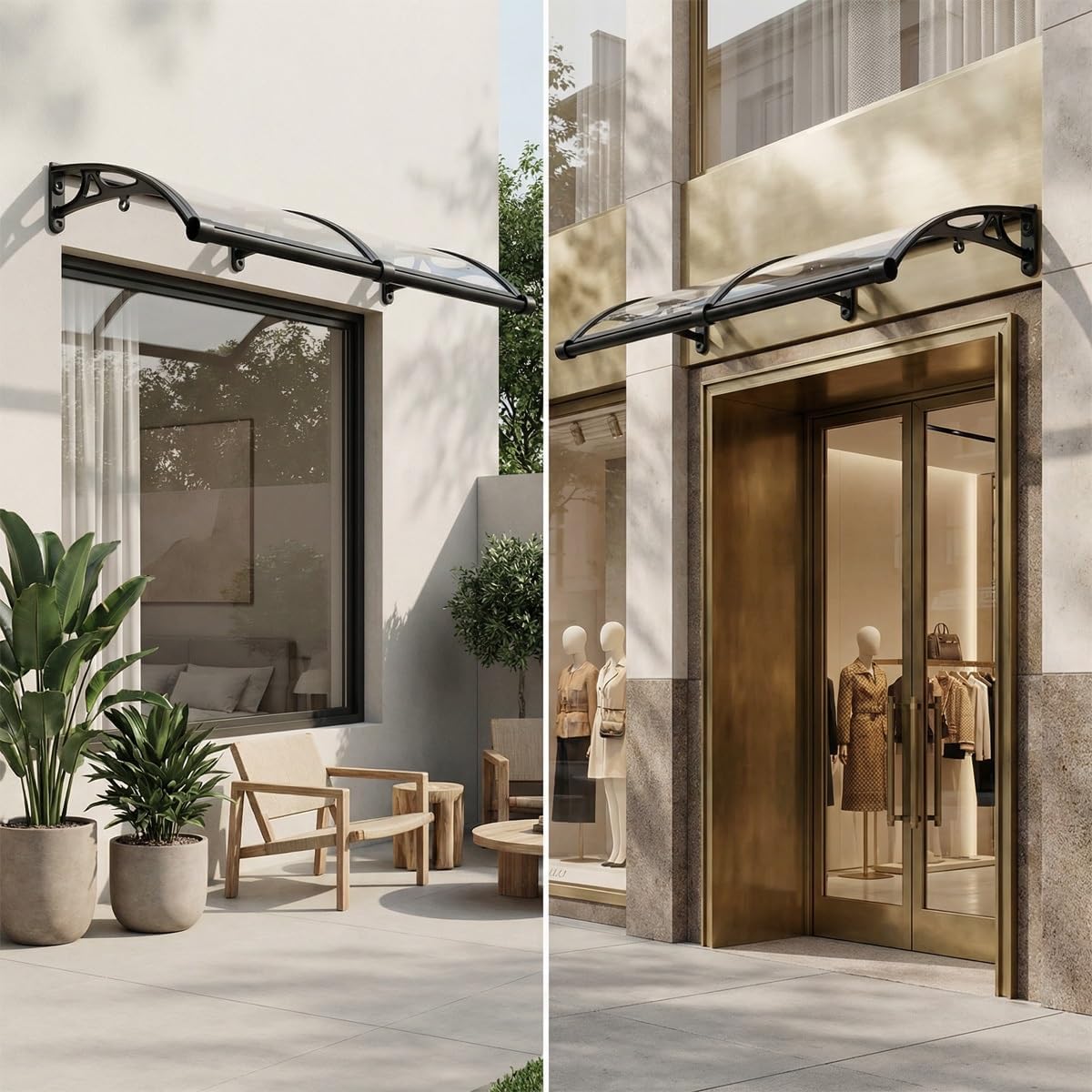 Front Door Awning Canopy for Home Entrance, Exterior Porch Rain Shelter, Aluminum Door Cover with Gutter, Heavy Duty Solid Polycarbonate Entryway Roof, Customizable(Clear Panel,32x40)