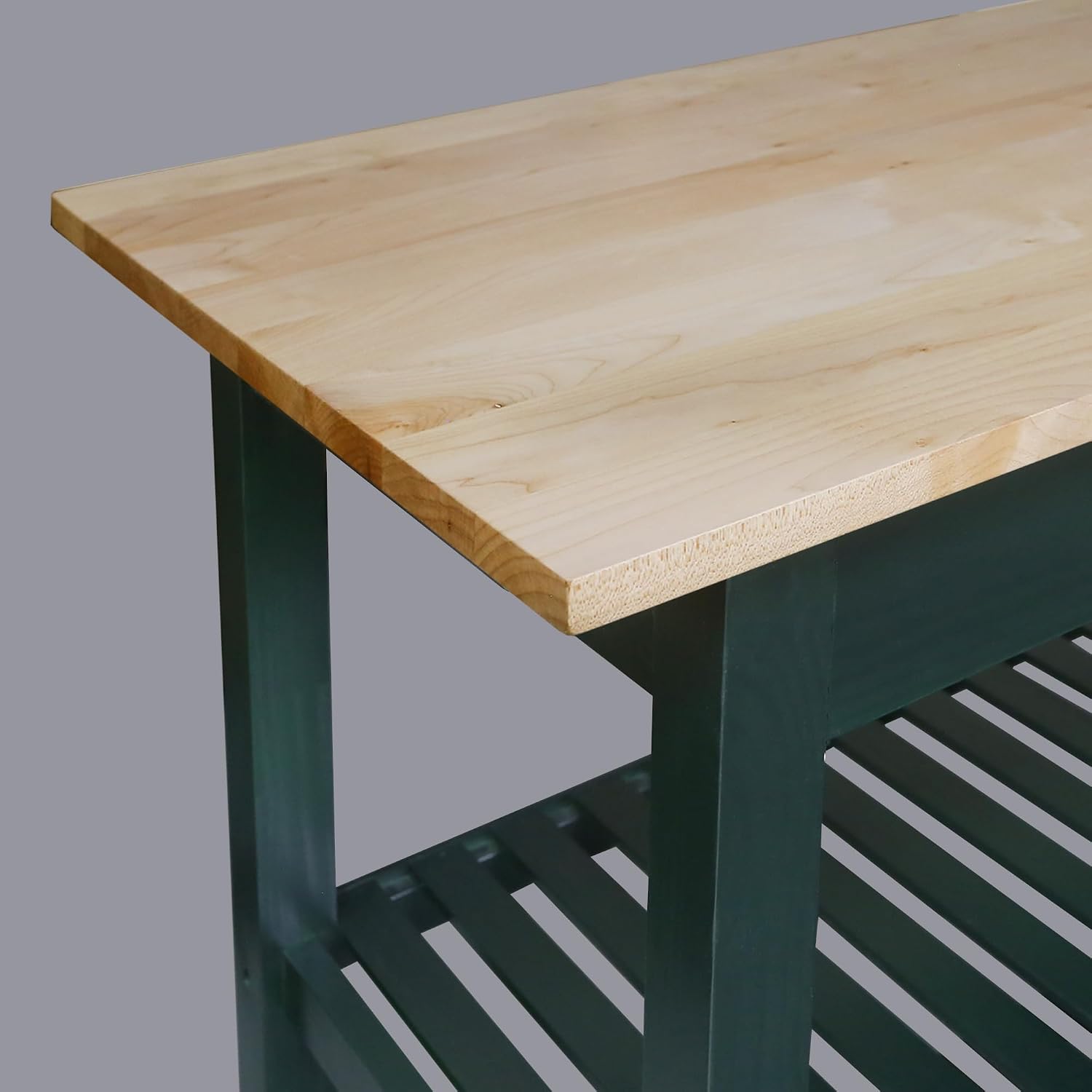 Kitchen Island with Solid Wood Top, Natural/Hunter Green