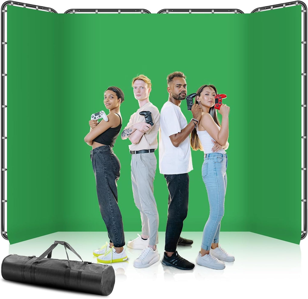 7.87ft x 13.12ft Large Green Screen Backdrop with Stand, Foldable Frame for Group Photo Backdrop, YouTube Creators, Streamers, Studio Photography, Video Shooting, Live Streaming & Gaming