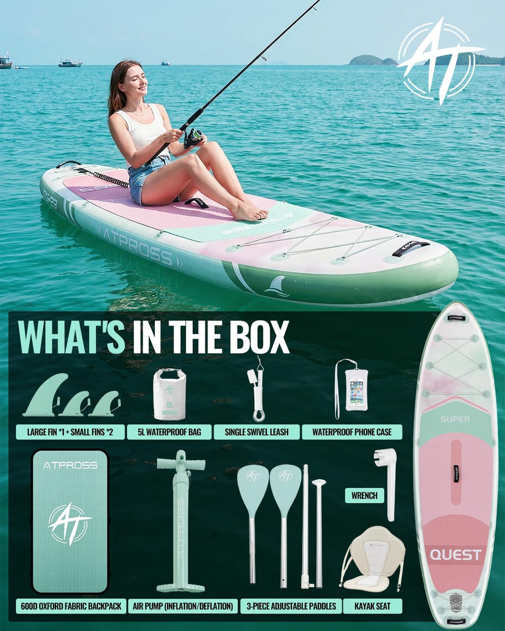 10'6''x33''Inflatable Stand Up Paddle Board, 400lbs Extra Wide Stand Up Paddleboard with Kayak Seat, Anti-Slip EVA Deck Premium SUP Accessories Kit, Non-Slip Stable Deck Boat