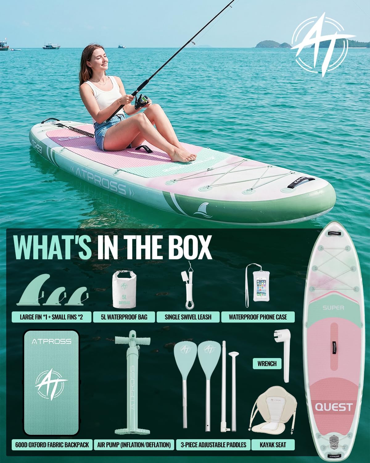 10'6''x33''Inflatable Stand Up Paddle Board, 400lbs Extra Wide Stand Up Paddleboard with Kayak Seat, Anti-Slip EVA Deck Premium SUP Accessories Kit, Non-Slip Stable Deck Boat