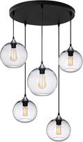 Glass Cluster Chandelier 5-Lights Pendant Lights Modern Rustic Seeded Bubbles Globe Ceiling Hanging Fixtures Entryway Hallway Dining Living Room Stair Group Lamp 7-9 Inch Diam
