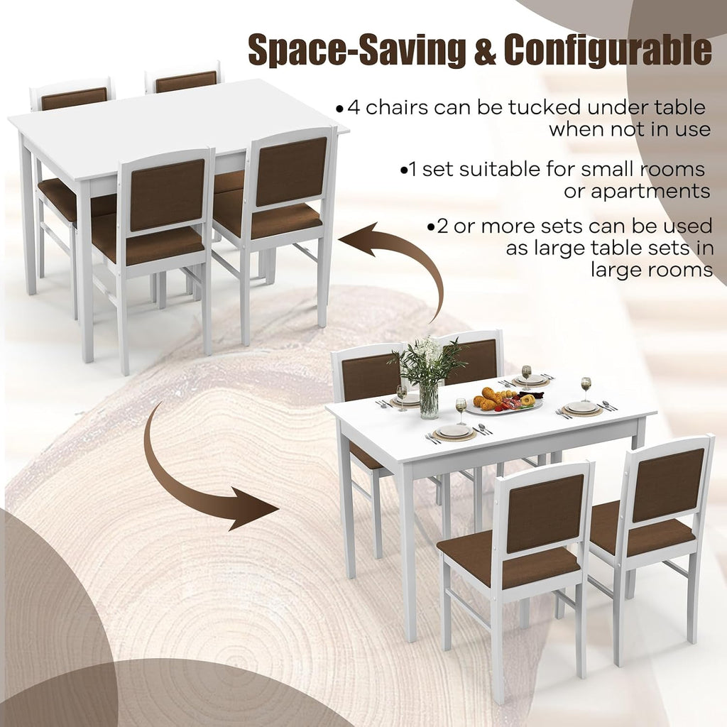 NAFORT Dining Table Set for 4, Farmhouse Kitchen Table and Chairs Set of 4, Mid-Century Modern Rectangular Dining Room Table with Cushion Padded Seat, Solid Wood Dining Set Kitchen Furniture