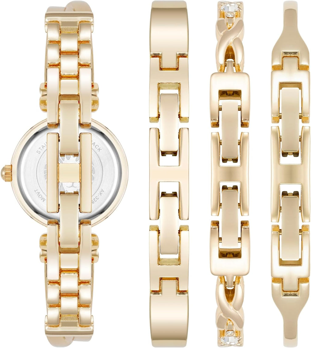 Anne Klein Women's Bangle Watch and Premium Crystal Accented Bracelet Set
