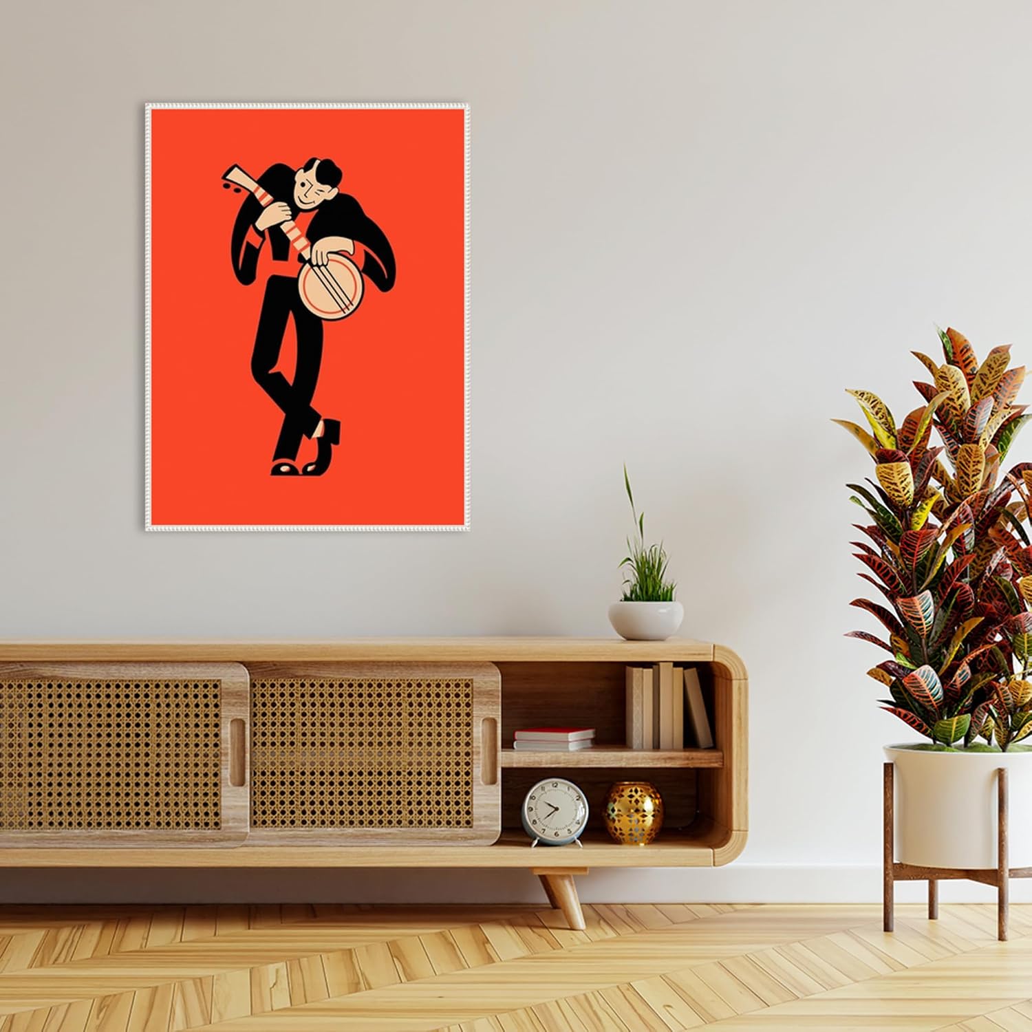 Amanti Art Framed Canvas Wall Art 42x32 The Banjo by Mark Rogan, Framed Wall Art Canvas, Music Artwork, Traditional Decor, Oversize Poster Painting for Living Room, Bedroom, Bathroom, Kitchen, Office