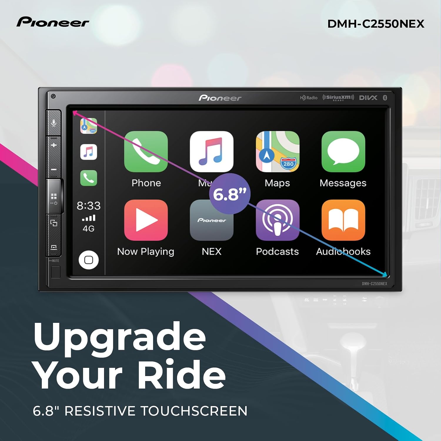Pioneer DMH-C2550NEX 6.8' Capacitive Touchscreen, Modular Chassis – Wired Apple CarPlay & Android Auto, Amazon Alexa, Bluetooth, Backup Camera, FLAC, Short Chassis, Hi-Volt RCA