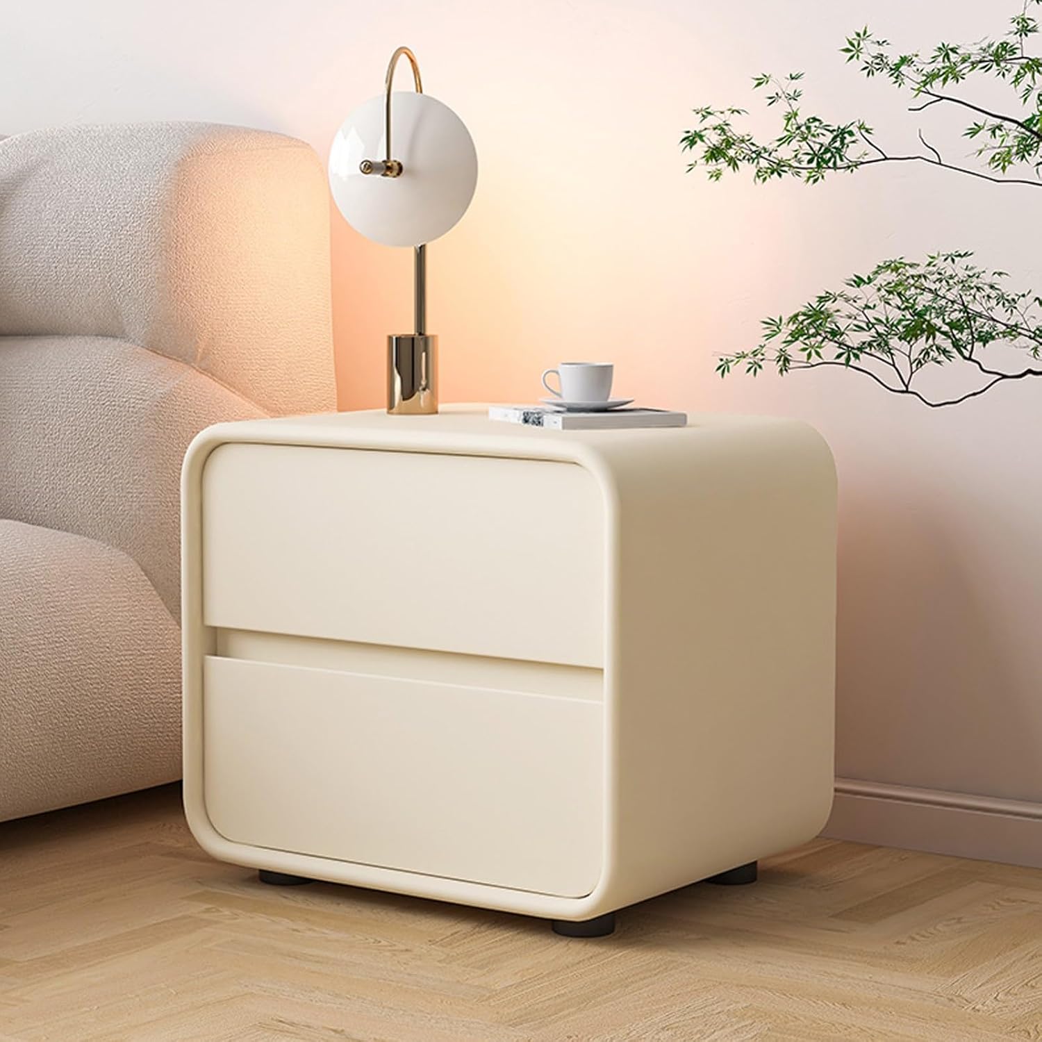 2 Drawer Bedside Cabinet Nightstand with Charging Station Modern End Table Night Stand Storage Units for Bedroom Living Room
