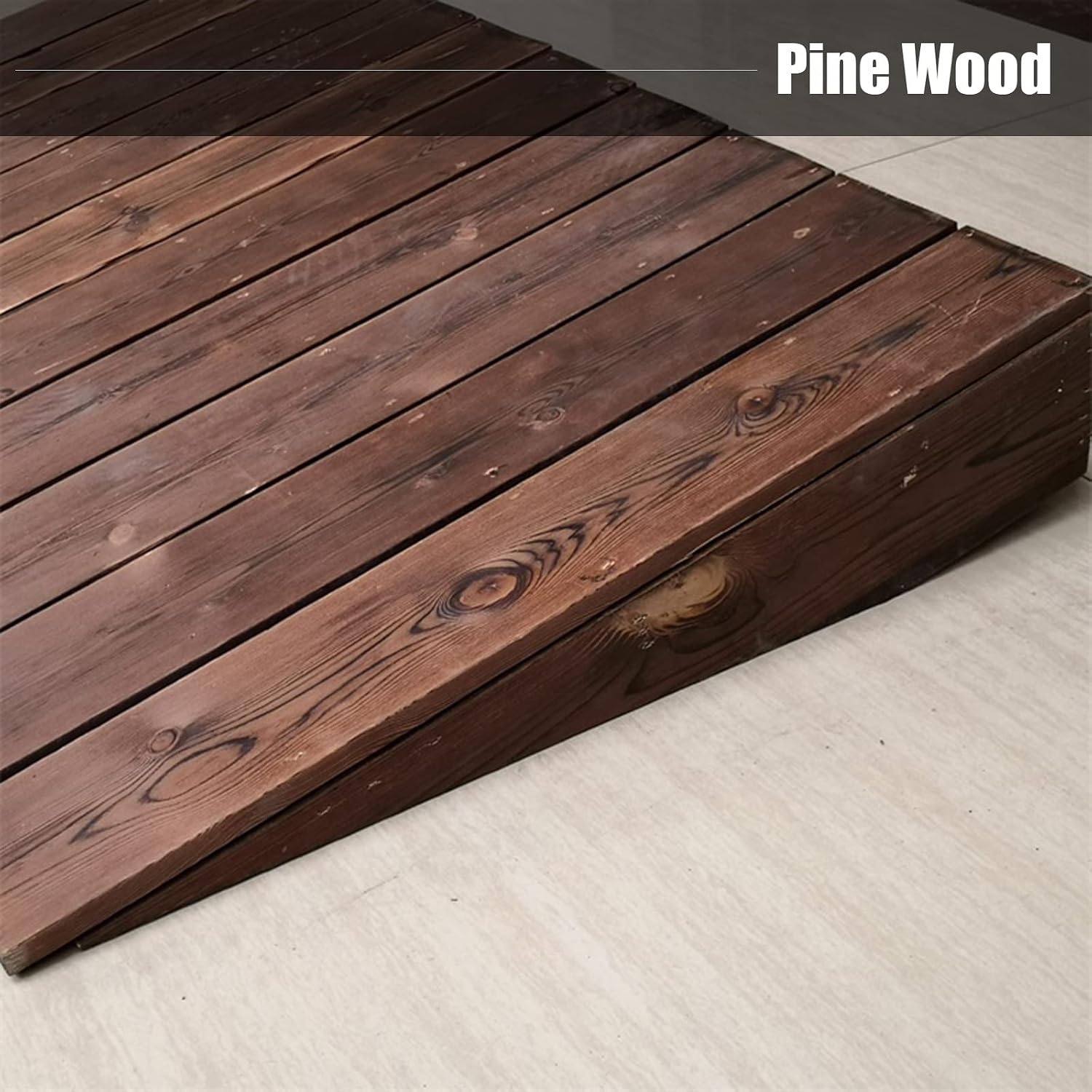 Brown Wooden Doorway Threshold/Kerb Ramp, Non-Skid Patio Garage Bike/Motorcycle/Wheelchairs Ramps, 3.9'/7'/7.8'/9.8' High (90x10x50cm/35x3.9x19in)