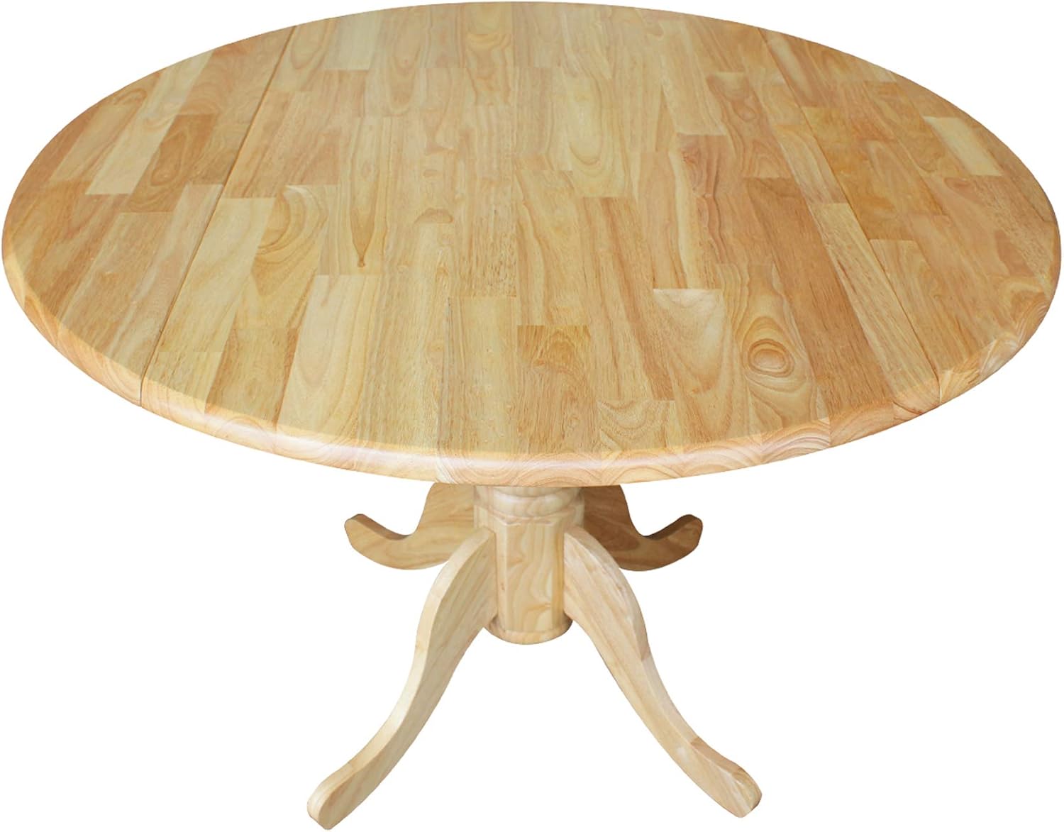 IC International Concepts, 42' Round Dual Drop Leaf Pedestal Dining Table, Solid Real Wood, Sturdy Parawood, Natural