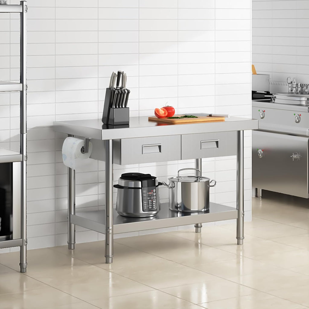 YITAHOME 48' × 24' Stainless Steel Table with 2 Drawers, NSF Work Table with Drawer, Metal Table Prep Table for Home Kitchen Restaurant Garage Warehouse