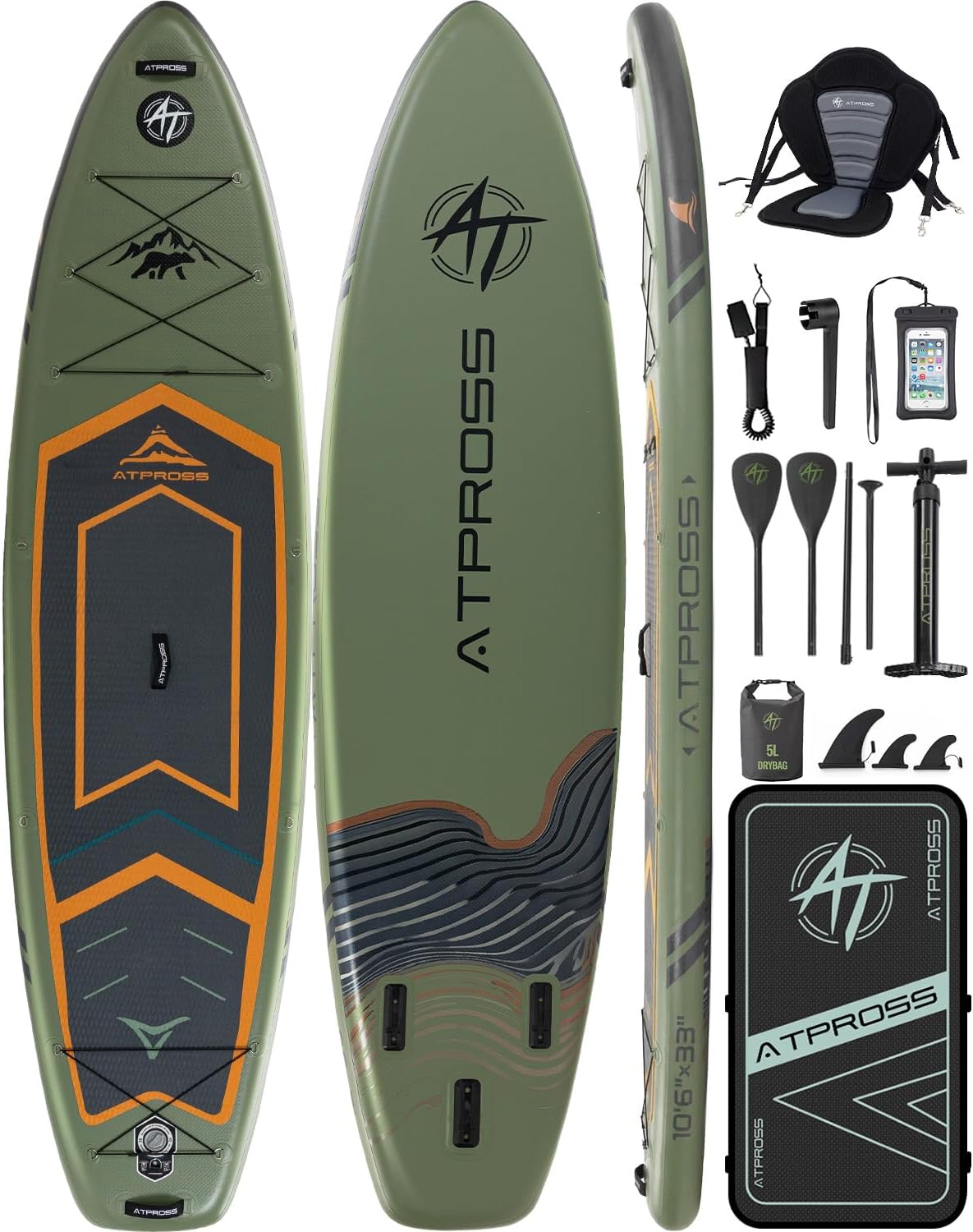 10'6''x33''Inflatable Stand Up Paddle Board, 400lbs Extra Wide Stand Up Paddleboard with Kayak Seat, Anti-Slip EVA Deck Premium SUP Accessories Kit, Non-Slip Stable Deck Boat