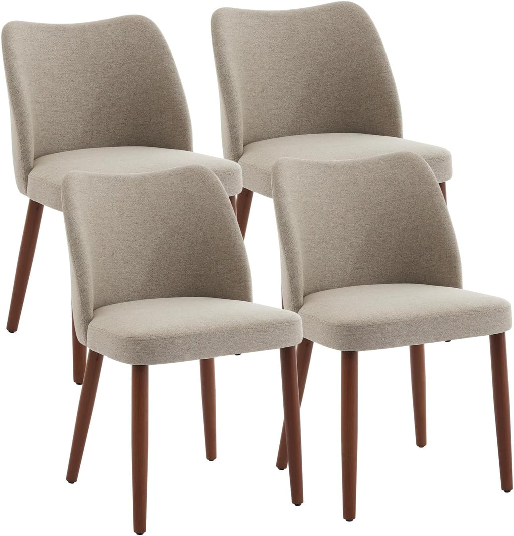 GarveeHome Linen Dining Chairs Set of 4 Upholstered Fabric Dining Chair with Wood Legs, Wing Backrest, Wooden Kitchen Chairs with Thick Cushions, Leveling Feet for Dining Room, Living Room, Khaki