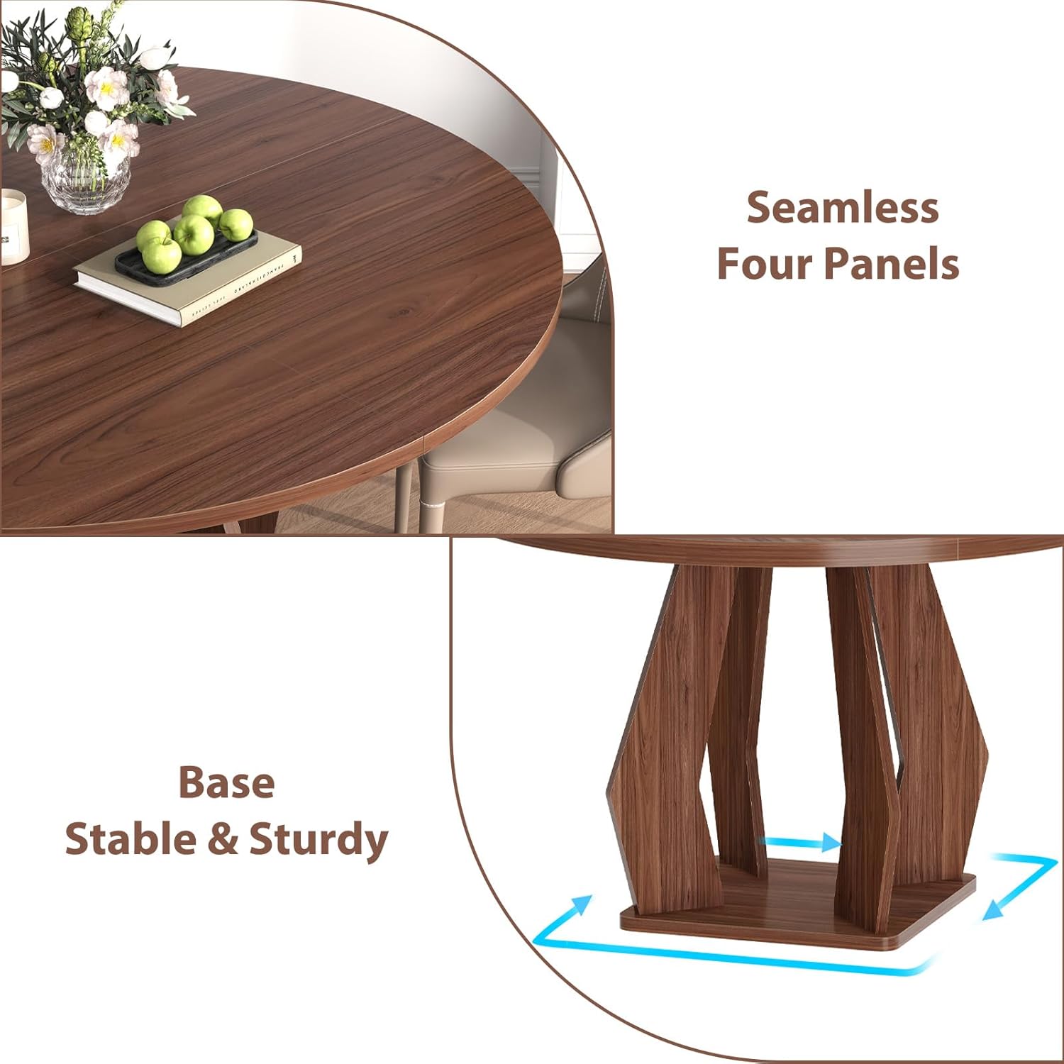 IBF Walnut Round Dining Table,Modern Wood Dinner Tables,Round Kitchen Table for 4 to 6,Farmhouse Dining Tables for Home,Living Room,Office,47 Inch