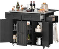 DWVO Kitchen Island on Wheels, Mobile Kitchen Island Cart with Folding Drop Leaf Breakfast Bar, Island Table for Kitchen with Large Storage Cabinets, Racks, Drawers and Adjustable Shelves, Black