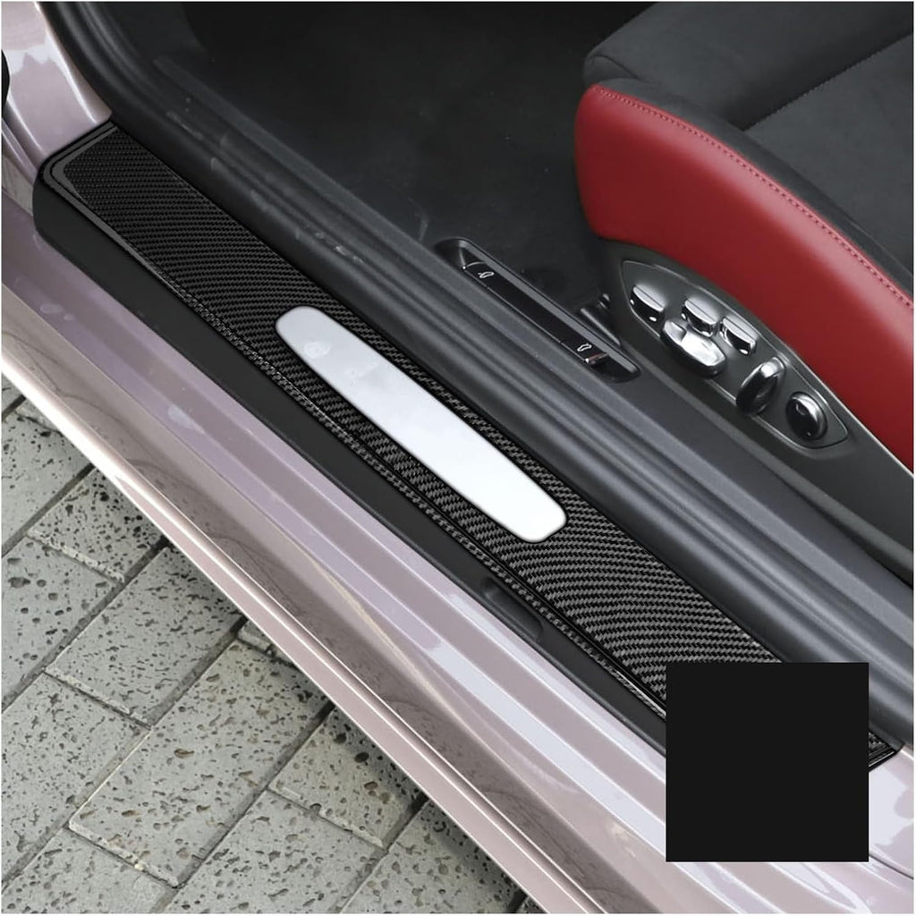 Compatible for Porsche 718 982 2016-2022 Carbon Fiber Door Threshold Strips Decorative Cover Car Interiors Accessories Decoration Sticker(Red)