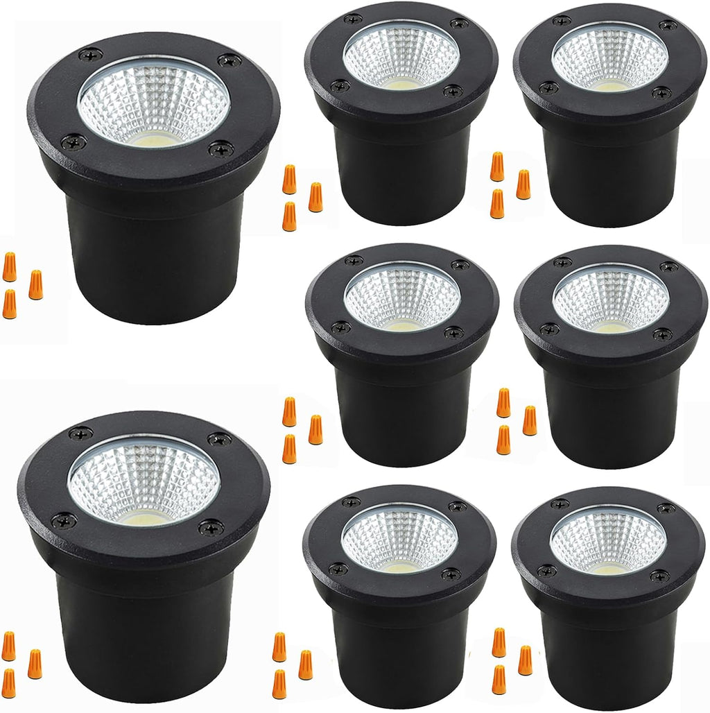 Outdoor Landscape Lights,5W 500lm,High Voltage 110V 120V Ground Lights,IP65 Waterproof LED Well Light,3CCT Selectable Underground Lamps Wired for Garden,Pathway,Driveway,Pack of 8