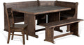 Pemberly Row Farmhouse Wood Kitchen Corner Breakfast Dining Nook Set with Table, Reversible Bench, Chair and Hidden Storage in Tobacco Leaf