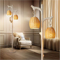 Scenekoy 68' High Farmhouse Rustic Country Cottage Floor Lamp Tree Trunk Faux Wood Column White Washed Wicker Drum Shade Decor for Living Room Bedroom Reading Room
