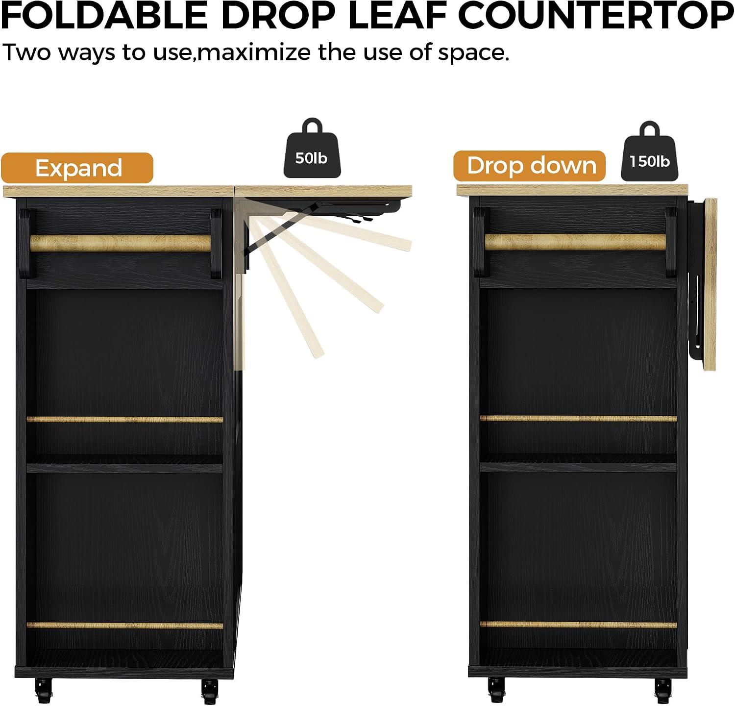 IRONCK Kitchen Island with Storage, 47.2in Rolling Island on Wheels, Kitchen Cart with Drop Leaf, Drawer and Towel Rack for Home, Dining Room