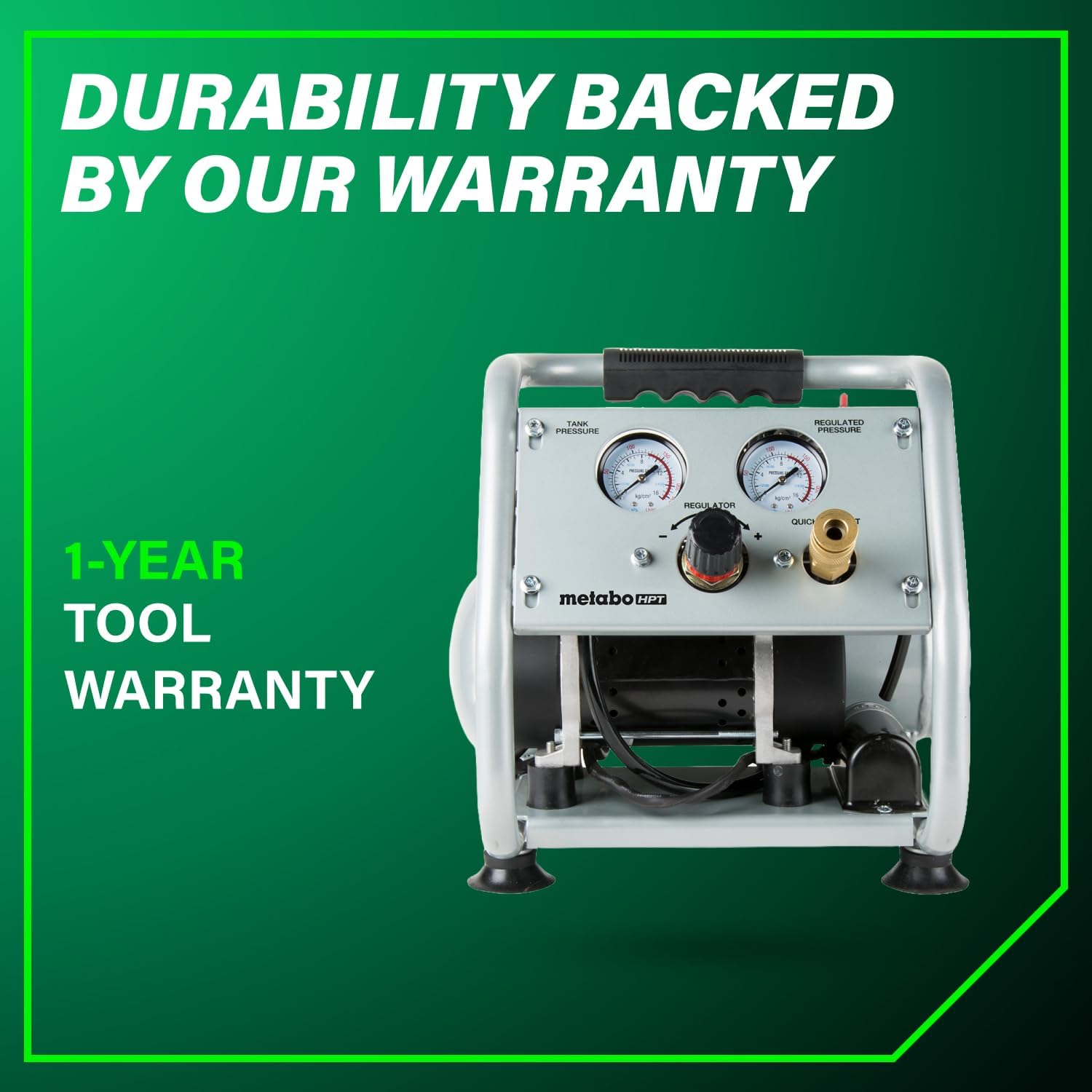 Metabo HPT Quiet Air Compressor, Portable 1 Gallon Oil-Free Air Compressor, Ultra-Quiet Operation at 59 dB, Universal Quick Coupler for Fast Tool Changes, Compact and Lightweight, EC28M