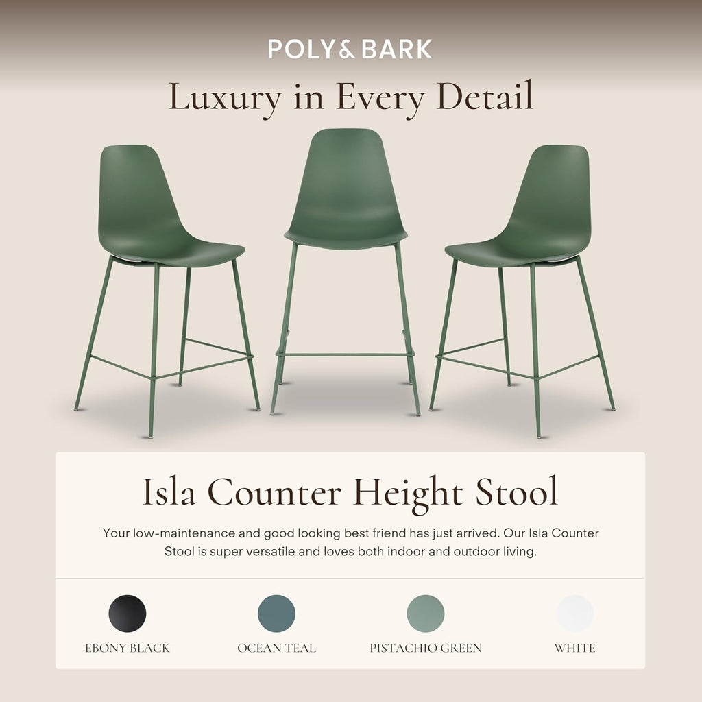 Poly & BARK Isla Bar Stools Set of 3 – Counter Height Bar Stool for Kitchen – Set of Counter Stools – Indoor/Outdoor Barstools – Modern Kitchen Bar Stools - Pistachio Green