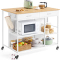 VASAGLE Kitchen Rolling Island, Mobile Kitchen Cart with Storage on Wheels, 27.6 x 43.3 x 35.4 Inches, 2 Drawers, 2 Hooks, for Dining Room, Oak Beige and Matte White UKKI011Y01