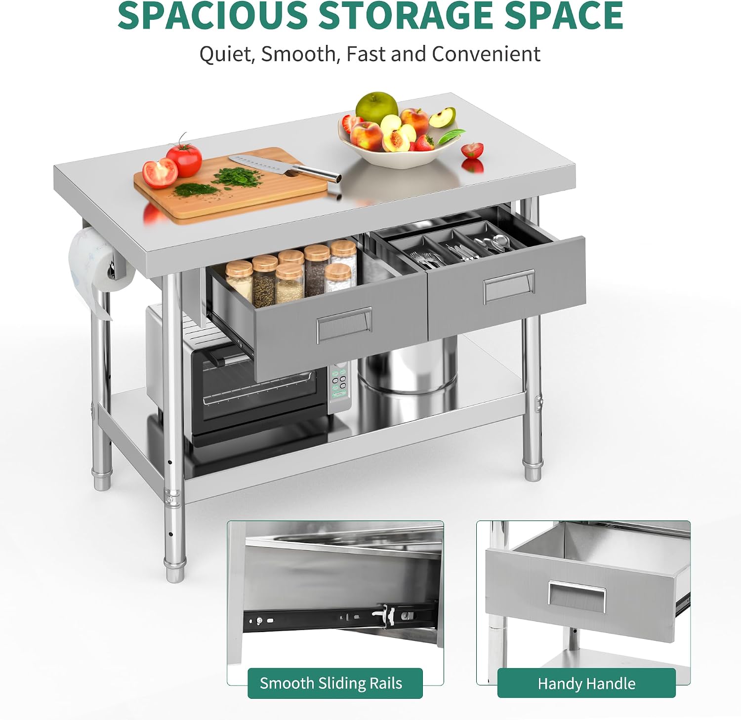 YITAHOME 48' × 24' Stainless Steel Table with 2 Drawers, NSF Work Table with Drawer, Metal Table Prep Table for Home Kitchen Restaurant Garage Warehouse