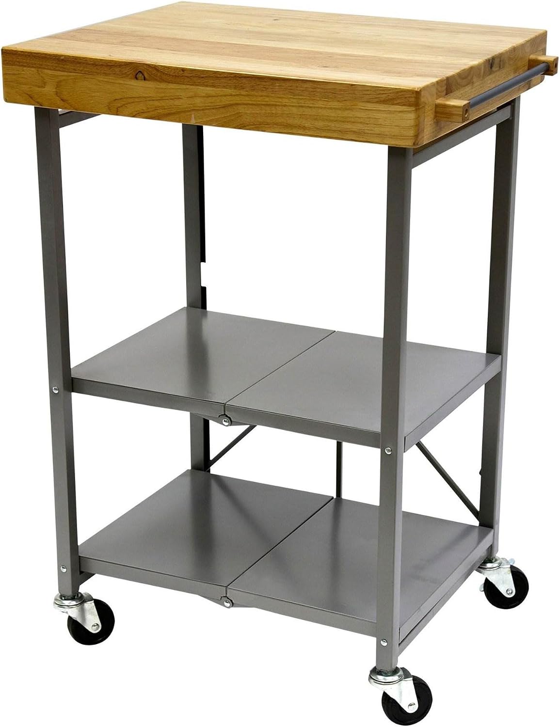 Origami Foldable Kitchen Island Cart, Rolling Storage Table Organizer with Wheels, Silver