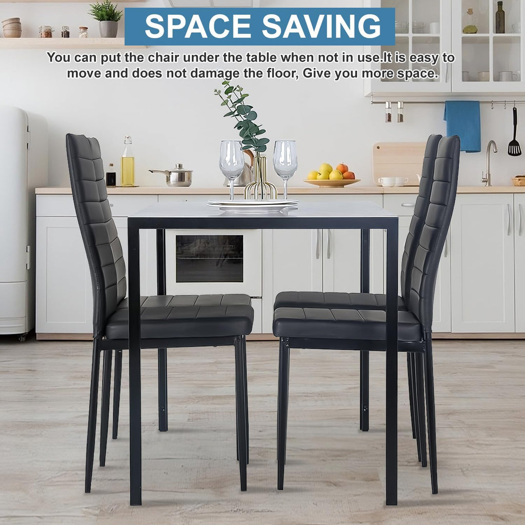 PayLessHere Dining Table and Chairs Set, Modern Rectangular Marble Table top with 4 Chairs PU Leather for Dining Room and Kitchen, White Marble
