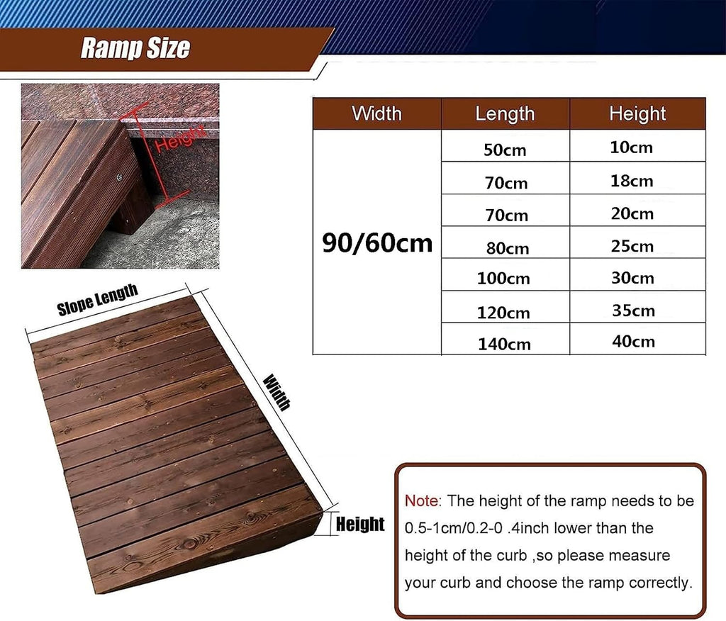 Wooden Threshold Ramps for Doorways Rise Porch Wheelchair Ramps Non Slip Portable Home Entry Ramps 4in/7in/8in/10in/12in/14in/16in (Size:90x20x70cm)