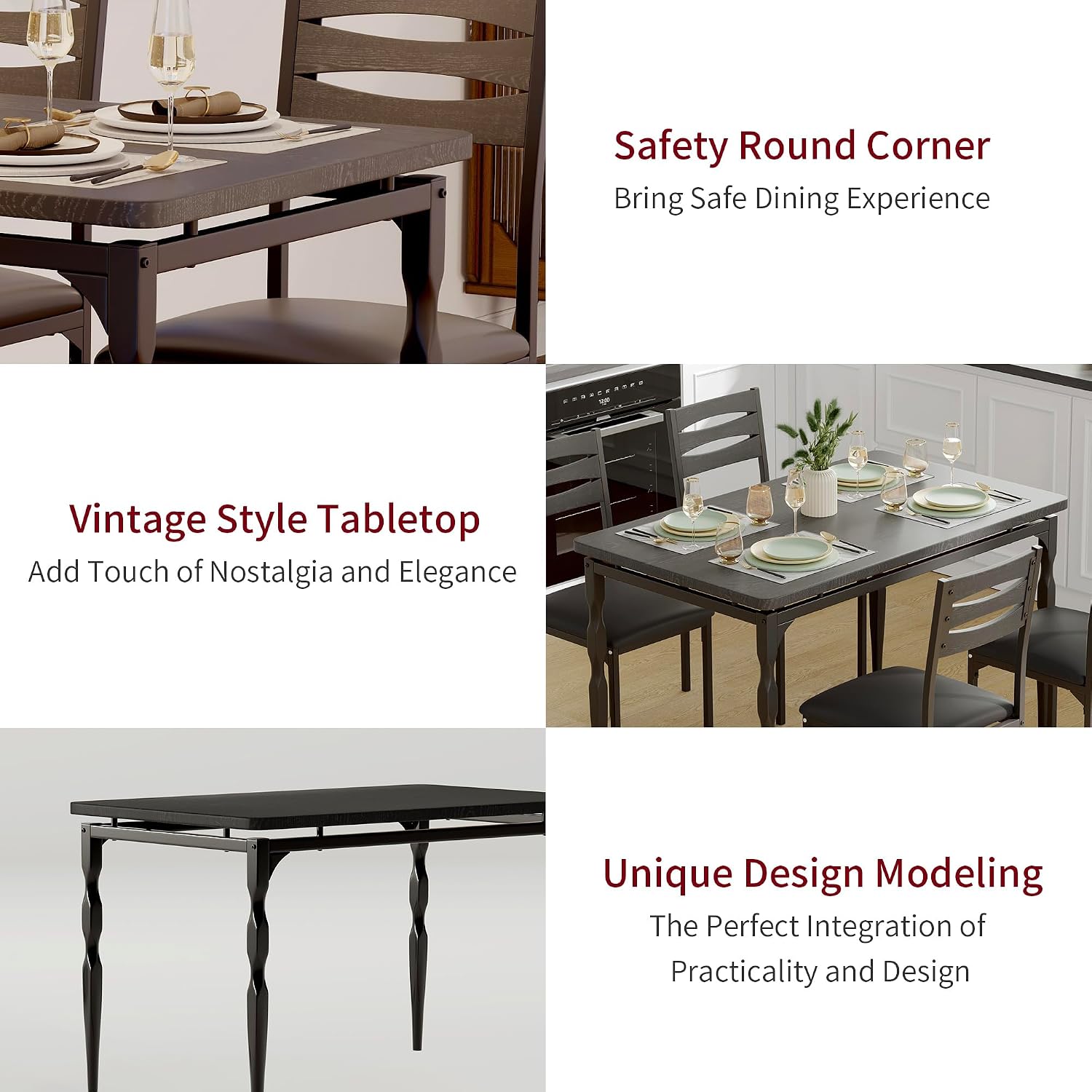 Garvee 5 Piecs Dining Table Set, Farmhouse Style Dining Table and Chairs Set for 4, Dining Set for Dining Room Kitchen Apartment, Black