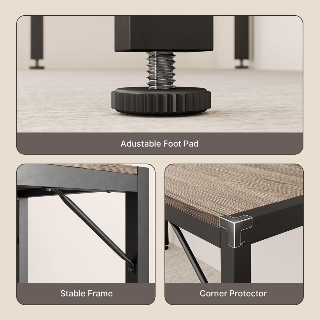 Gizoon 63' Dining Room Table Set for 6, Kitchen Table with 2 Benches and 2 Stools, Dining Table Set with Metal Frame, Space-Saving Kitchen Table Set for Apartment, Grey