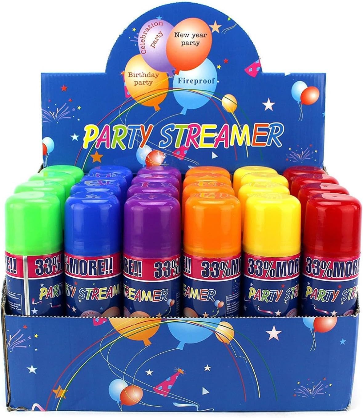 96 Pack of Party Streamer Spray String in a Can Children's Kid's Party Supplies,Birthday Party,New Year Party,Celebration, Perfect for Parties/Events