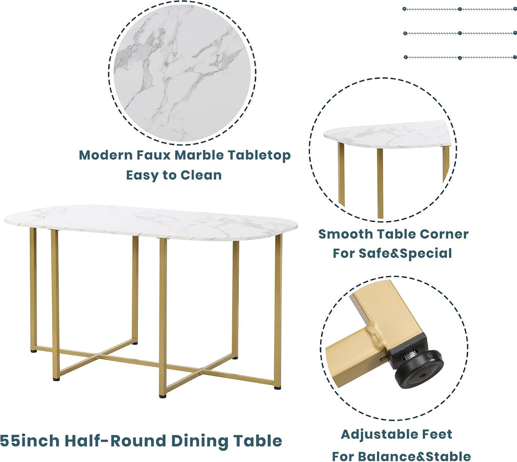 Metal 7 Piece Kitchen Dining Table Set with Chairs for Saving Space Metal Dining Room Table Set for 6 Persons, Golden White