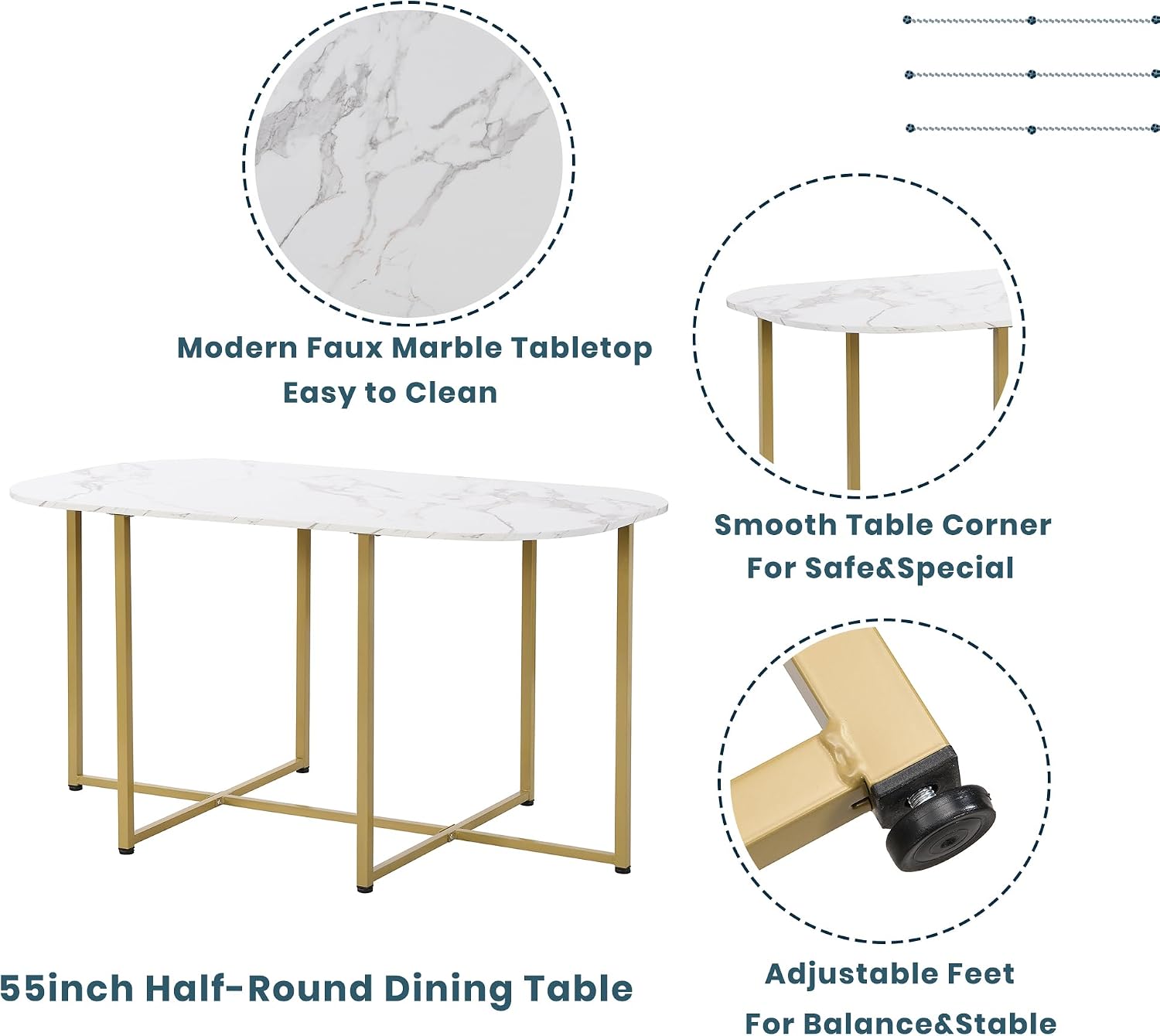 Metal 7 Piece Kitchen Dining Table Set with Chairs for Saving Space Metal Dining Room Table Set for 6 Persons, Golden White