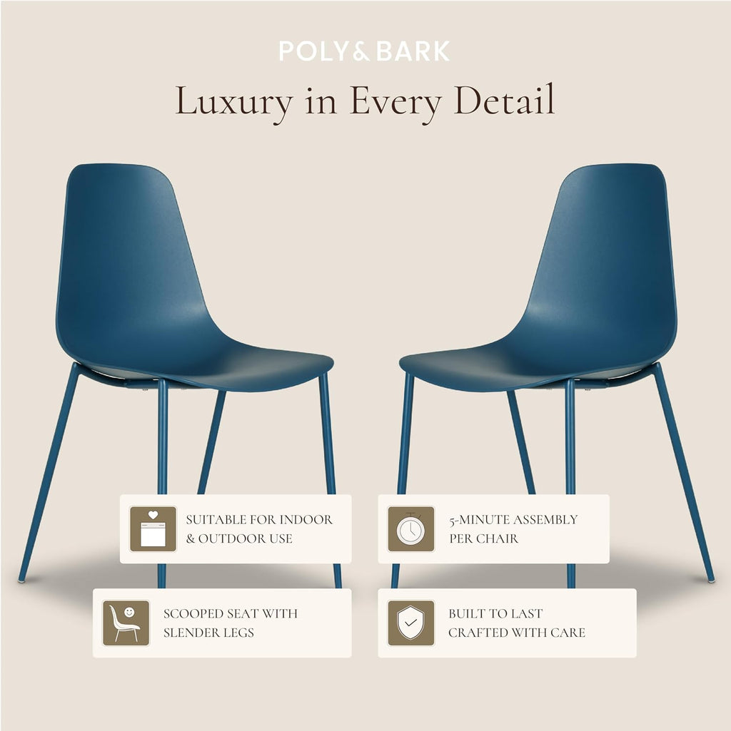 Poly & BARK Isla Modern Kitchen Chairs Set of 4 - Plastic Dining Chair with Metal Legs - Quick Assembly Simple Cafe Chairs Plastic for Indoor or Outdoor - Lago Blue
