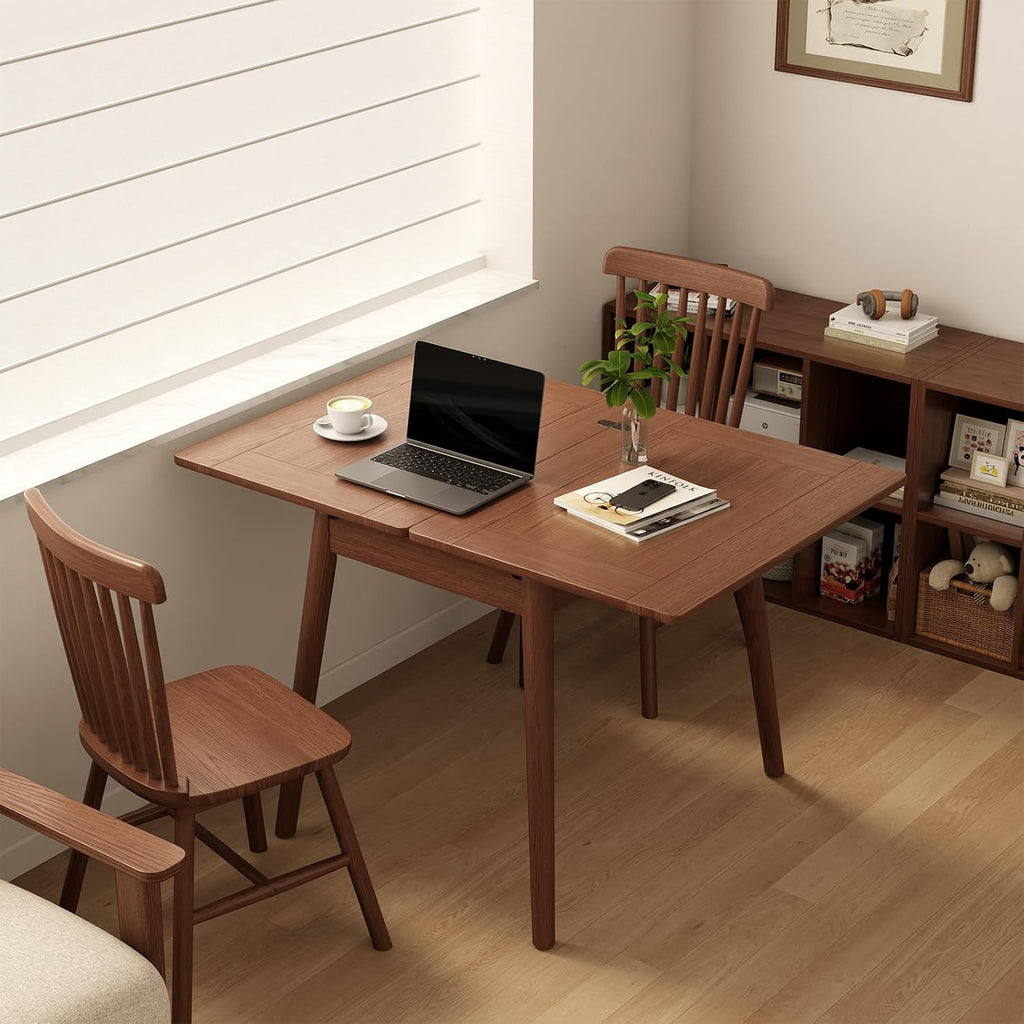 Solid Wood Small Dining Table for 2-6, 23.6'L-47.2'L Expandable Kitchen Table, Designed for Small Spaces, Easy Assembly, Suitable for Kitchen, Dining Room, Living Room, Apartment (Walnut)