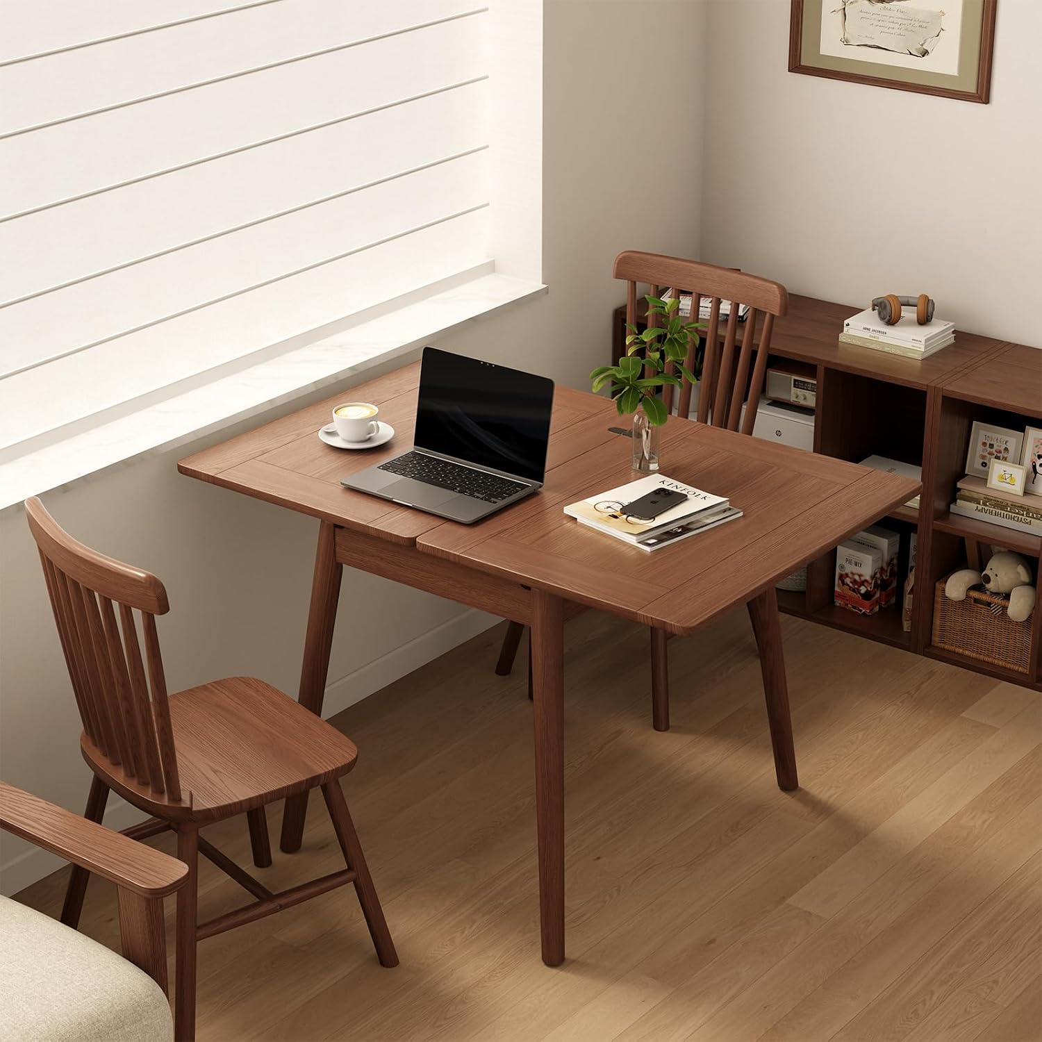 Solid Wood Small Dining Table for 2-6, 23.6'L-47.2'L Expandable Kitchen Table, Designed for Small Spaces, Easy Assembly, Suitable for Kitchen, Dining Room, Living Room, Apartment (Walnut)