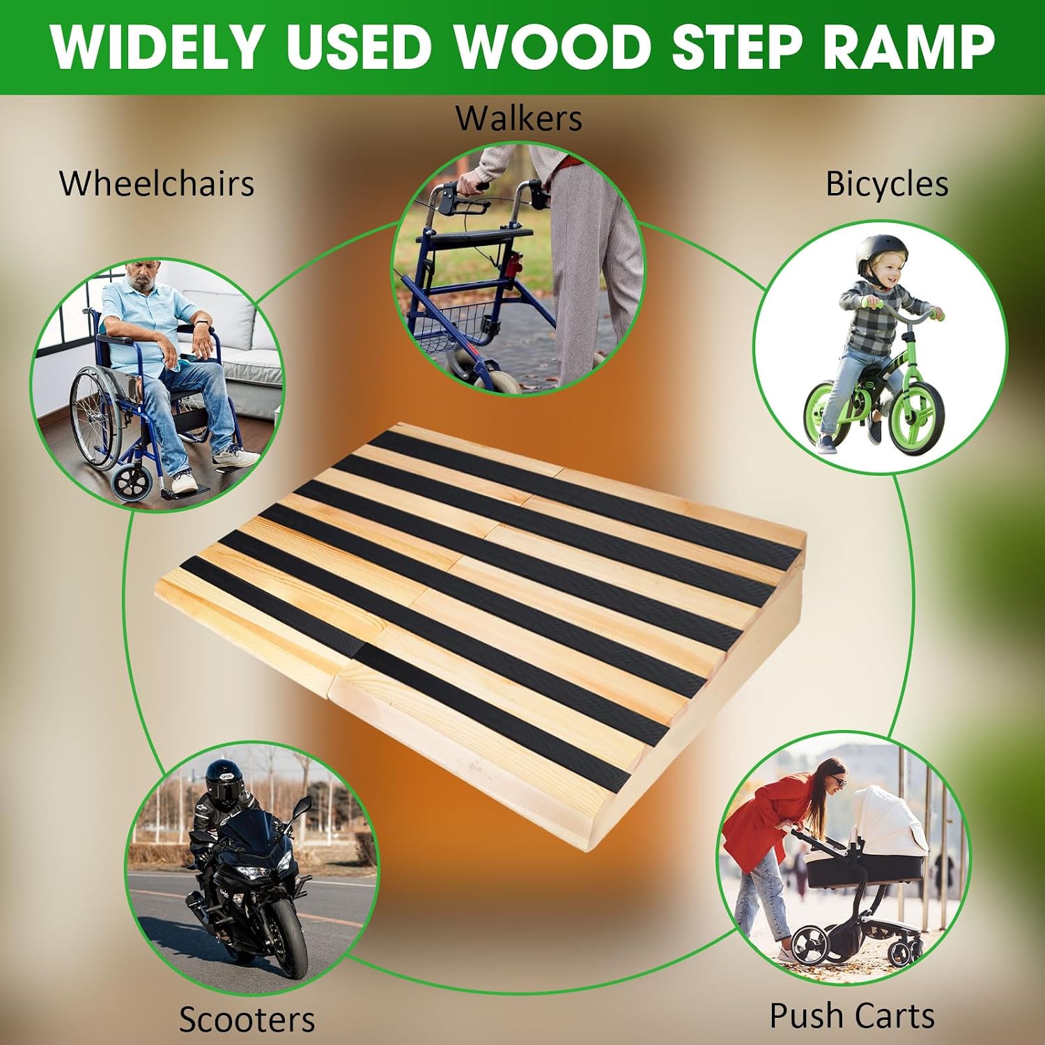 7' Rise Wooden Threshold Ramp for Home Steps, Door Ramp for Wheelchair/Walker/Cart/Scooter, Multipurpose Door Ramp with Non-Slip Stripes(35.4' W*7.0' H, Solid Wood, 800LBs Capacity)