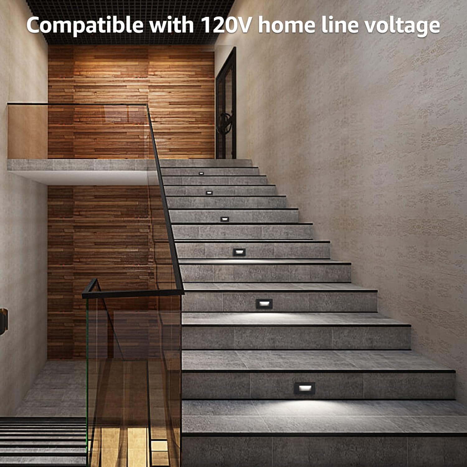 LEONLITE 12-Pack 5CCT 120V LED Step Lights, 3.5W 5%-100% Dimmable Stair Lights Indoor Outdoor Wet Location, CRI90, ETL, Aluminum, 150LM, Horizontal, 2700K/3000K/3500K/4000K/5000K, Black