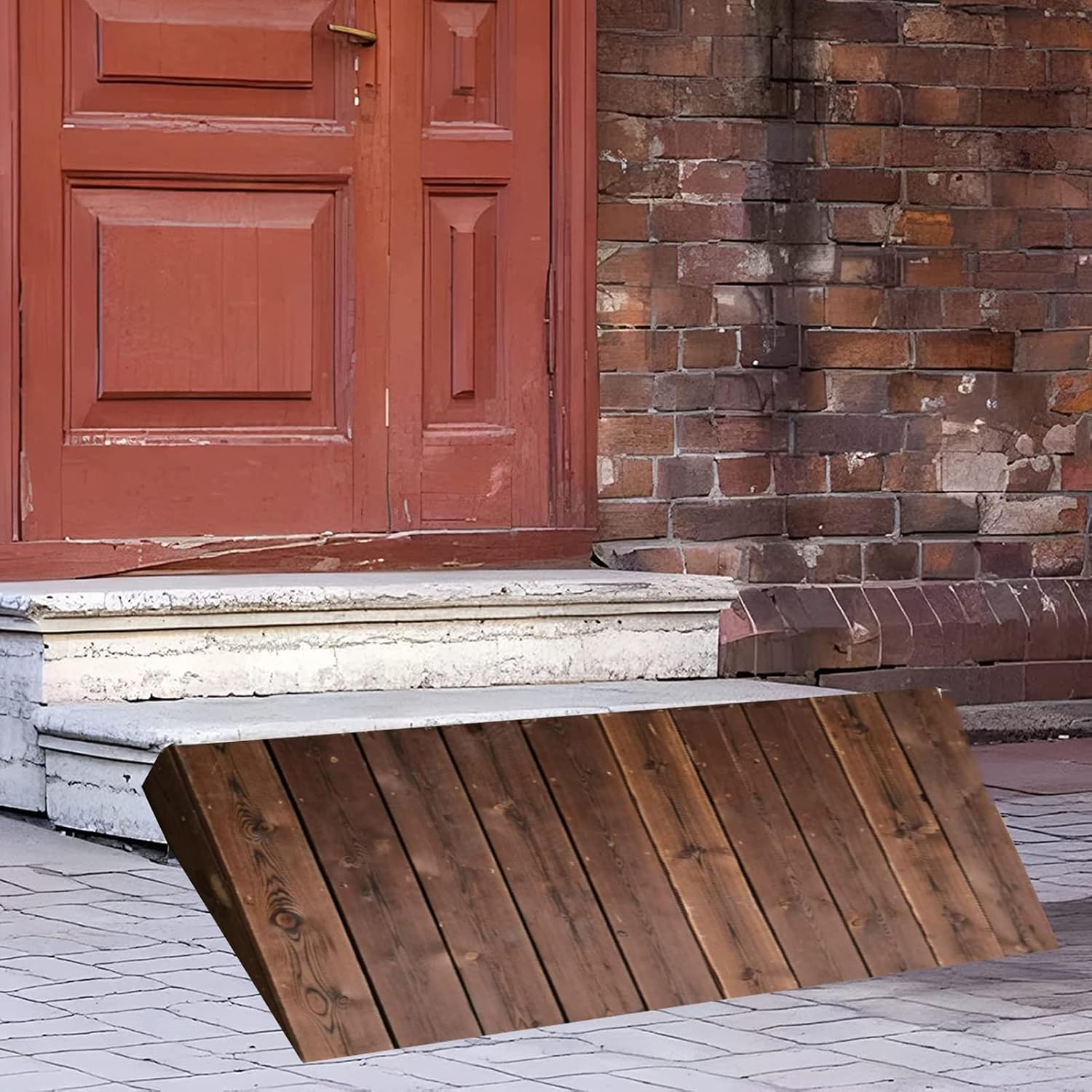 BABYCE Threshold Ramp Driveway Wooden Portable Doorways Threshold Ramps, Home/Front Door/Yard Sill Step Ramp with Anti-Skid & 4/7/8/10 Inch Rise, for Bikes/Car/Garage(60x80x25cm)