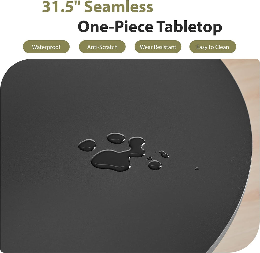 31.5' Round Dining Table for 2-4, Modern Kitchen Table with 2-Tier Storage Shelf, Small Wooden Circle Dining Tables with Fluted Base for Home Dining Room Living Room (Black)