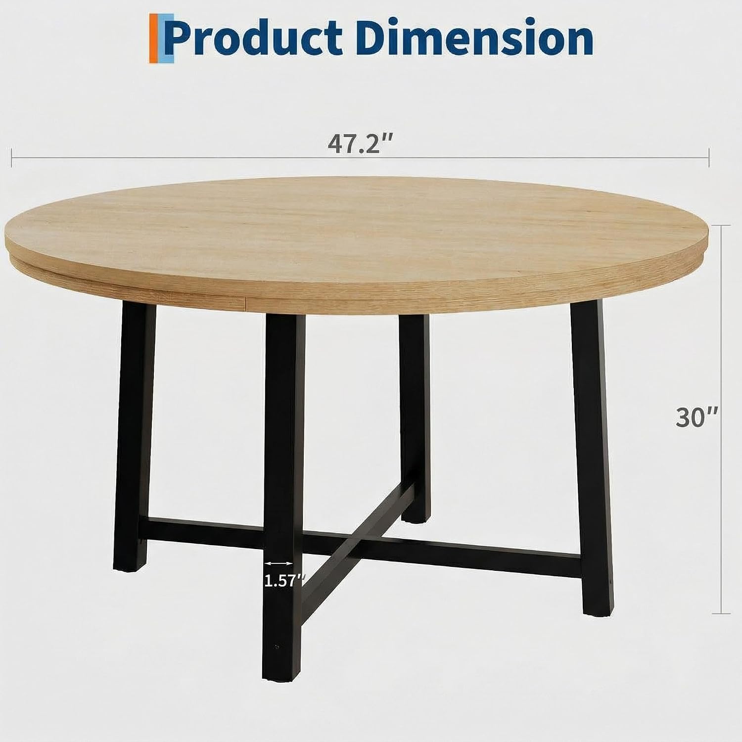 IDEALHOUSE 47' Round Dining Table for 4, Kitchen Dining Room Table with Sturdy Metal Frame, Wood Circle Kitchen Table for Space Saving - Natural Oak (No Chairs)